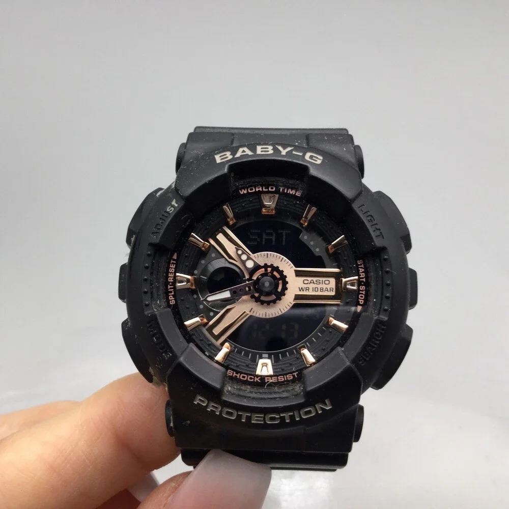 Casio Baby-G Watch Men BA-110XRG 43mm Black Rose Gold Tone New Battery